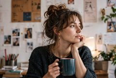 A creative professional considering ideas in a studio